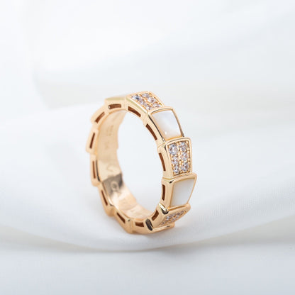 [⭐Veyra]SERPENTI RING PINK GOLD MOP DIAMOND PAVED 4MM