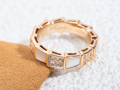 [⭐Veyra]SERPENTI RING PINK GOLD MOP DIAMOND PAVED 4MM
