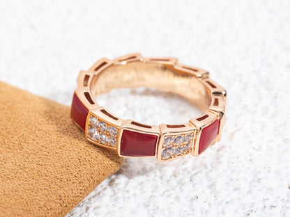 [⭐Veyra]SERPENTI RING PINK GOLD CARNELIAN DIAMOND PAVED 4MM