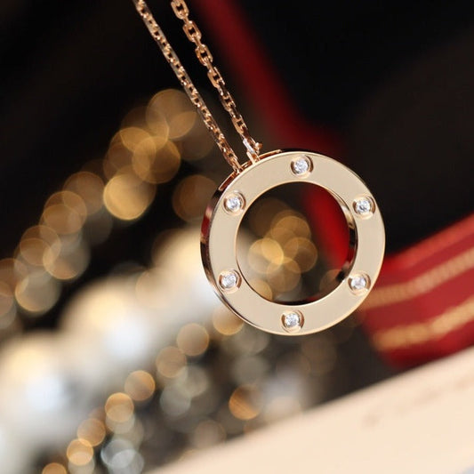 [⭐Veyra]LOVE NECKLACE 16MM 6 DIAMONDS PINK GOLD