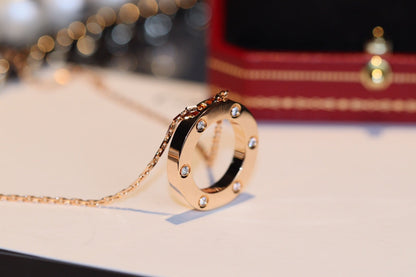 [⭐Veyra]LOVE NECKLACE 16MM 6 DIAMONDS PINK GOLD