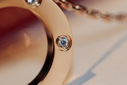 [⭐Veyra]LOVE NECKLACE 16MM 6 DIAMONDS PINK GOLD