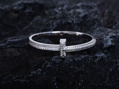 [⭐Veyra Jewels]WIDE DIAMONDS HINGED BANGLE SILVER