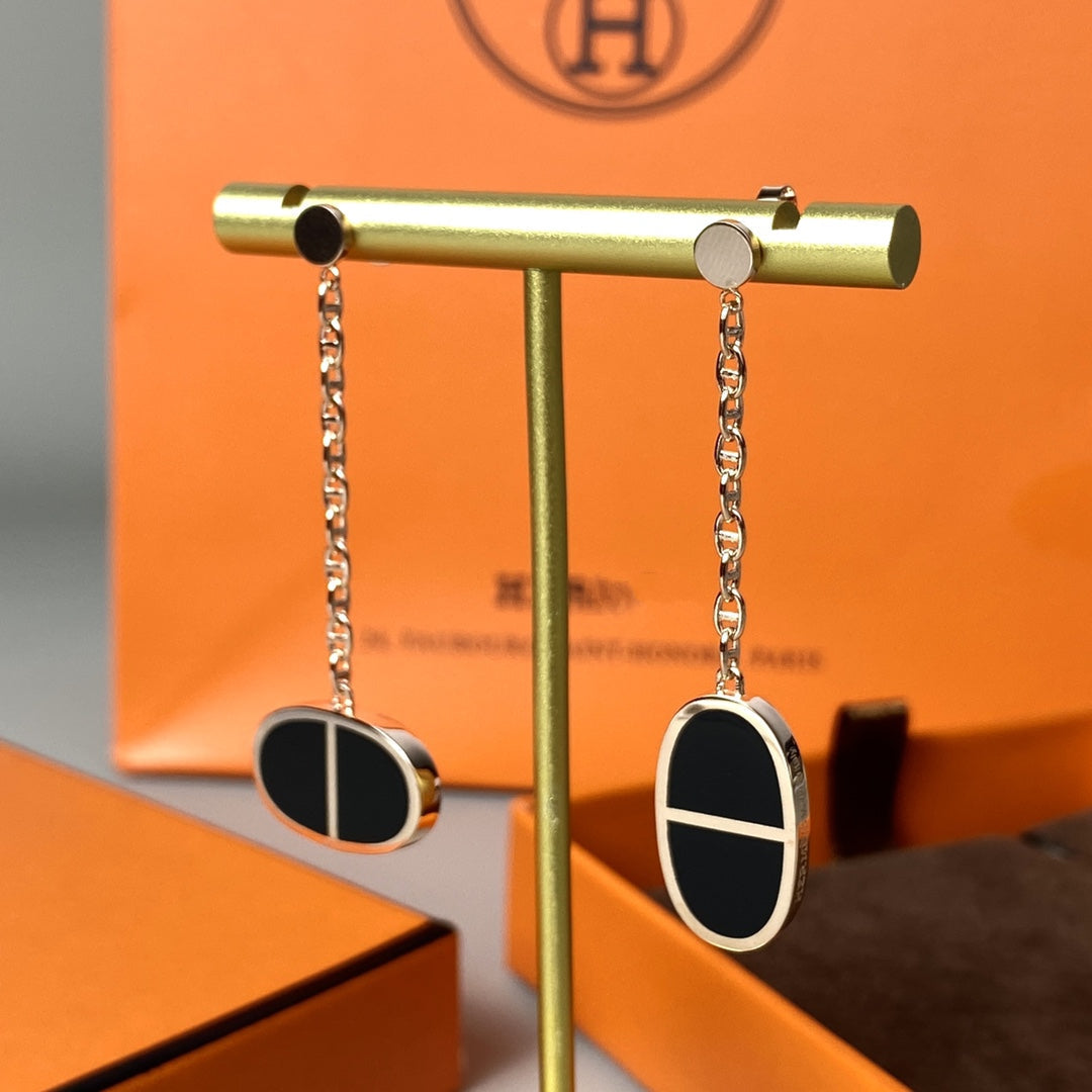 [⭐Veyra]CHAINE VERSO BLACK CERAMIC EARRINGS