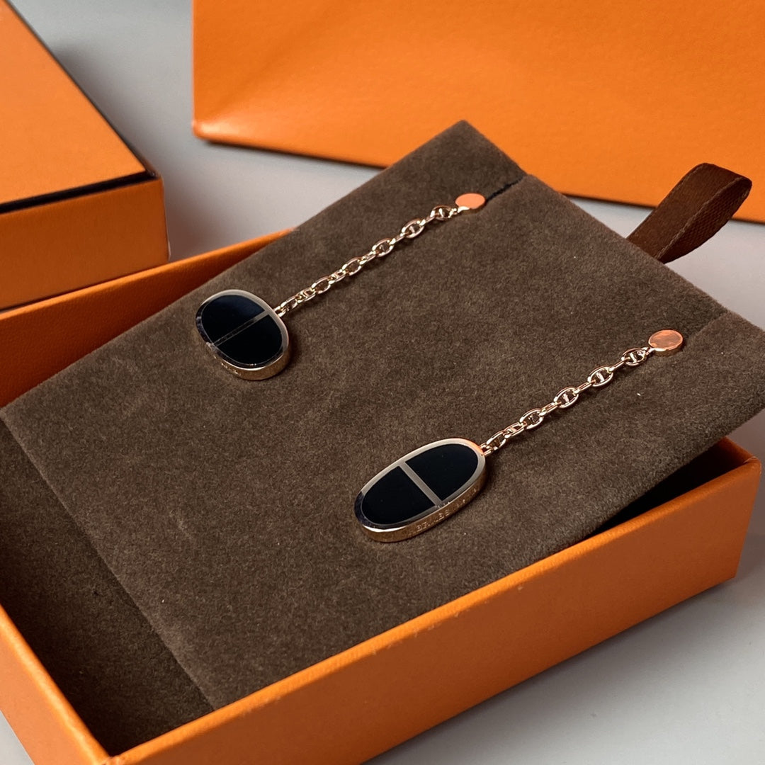[⭐Veyra]CHAINE VERSO BLACK CERAMIC EARRINGS