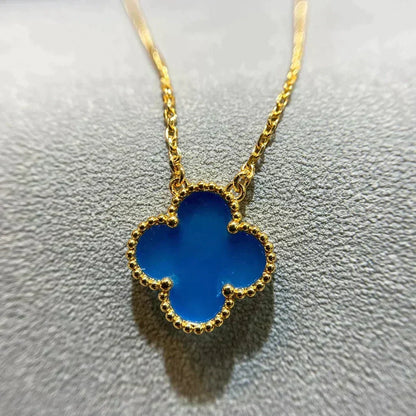 [⭐Veyra]CLOVER 15MM BLUE AGATE NECKLACE