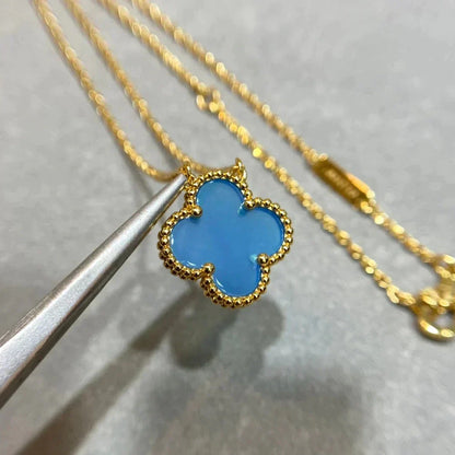 [⭐Veyra]CLOVER 15MM BLUE AGATE NECKLACE