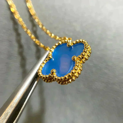 [⭐Veyra]CLOVER 15MM BLUE AGATE NECKLACE