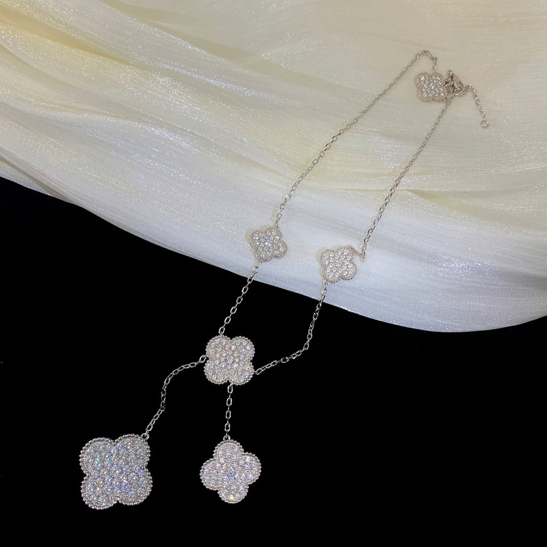 [⭐Veyra]CLOVER 5 MOTIFS SILVER DIAMONDS NECKLACE