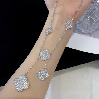 [⭐Veyra]CLOVER 5 MOTIFS SILVER DIAMONDS NECKLACE