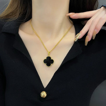 [⭐Veyra]CLOVER 25MM NECKLACE GOLD ONYX