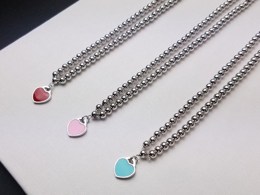 [⭐Veyra Jewels]HEART PEDANT SILVER BALL CHAIN NECKLACE