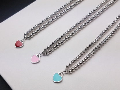 [⭐Veyra Jewels]HEART PEDANT SILVER BALL CHAIN NECKLACE