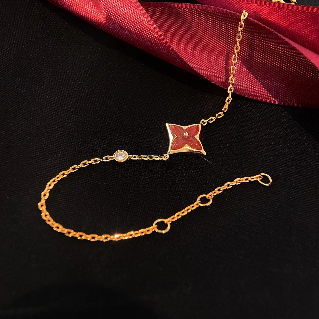 [⭐Veyra]COLOR STAR CARNELIAN PINK GOLD DIAMOND BRACELET