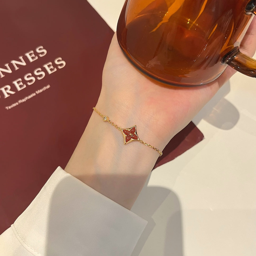 [⭐Veyra]COLOR STAR CARNELIAN PINK GOLD DIAMOND BRACELET
