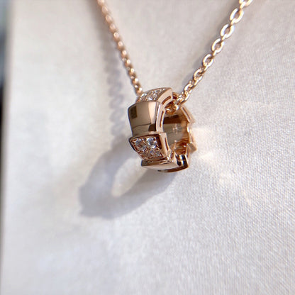 [⭐Veyra]SERPENTI PEDANT DIAMOND PINK GOLD NECKLACE