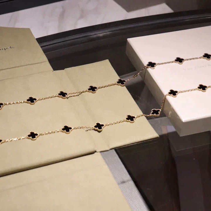 [⭐Veyra]CLOVER 20 MOTIFS ONYX NECKLACE