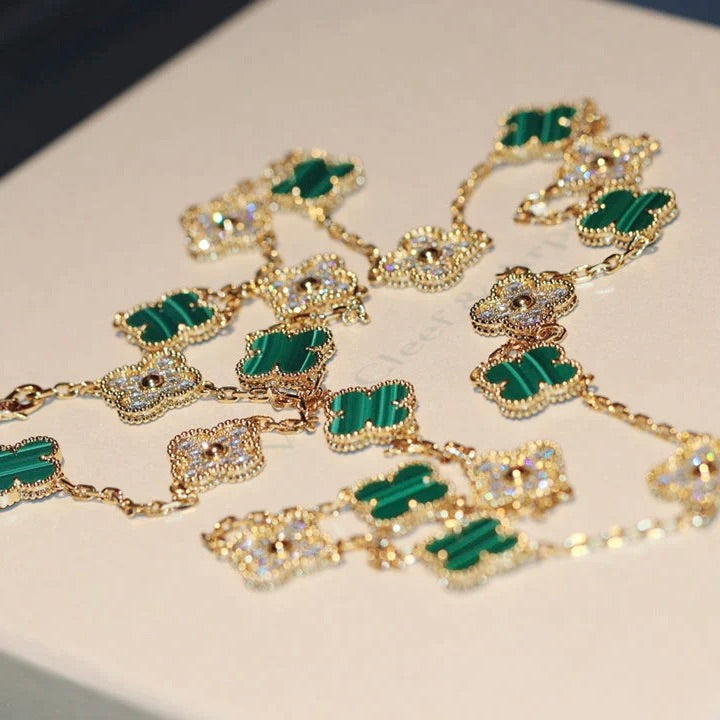 [⭐Veyra]CLOVER 20 MOTIFS MALACHITE DIAMOND NECKLACE