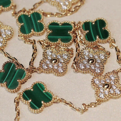 [⭐Veyra]CLOVER 20 MOTIFS MALACHITE DIAMOND NECKLACE