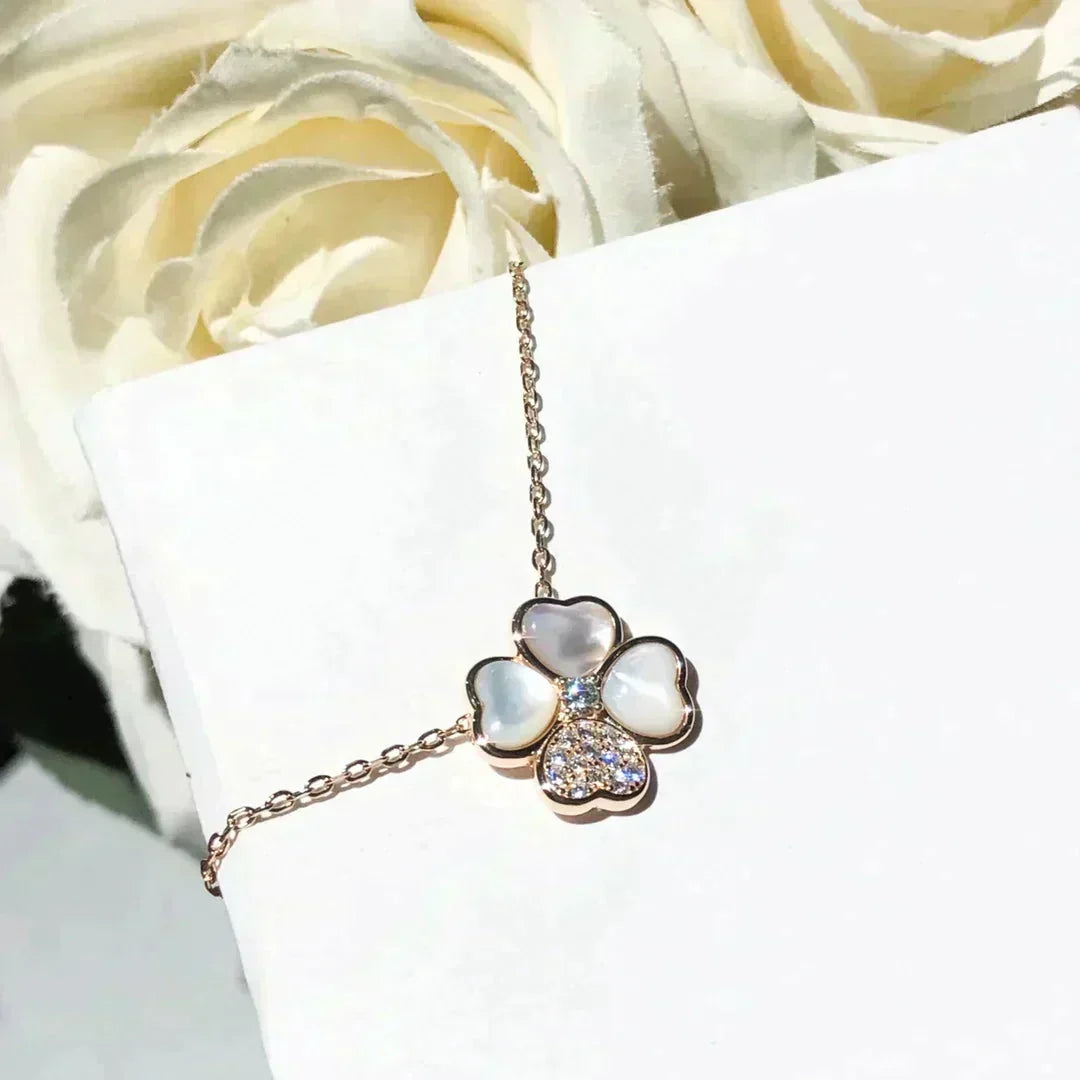 [⭐Veyra]CLOVER MOP DIAMOND ROSE GOLD NECKLACE