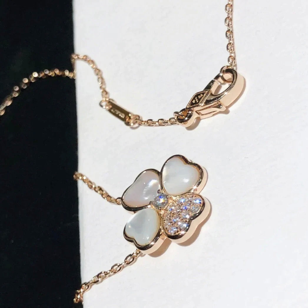 [⭐Veyra]CLOVER MOP DIAMOND ROSE GOLD NECKLACE
