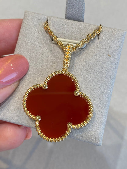 [⭐Veyra]CLOVER 25MM NECKLACE GOLD CARNELIAN