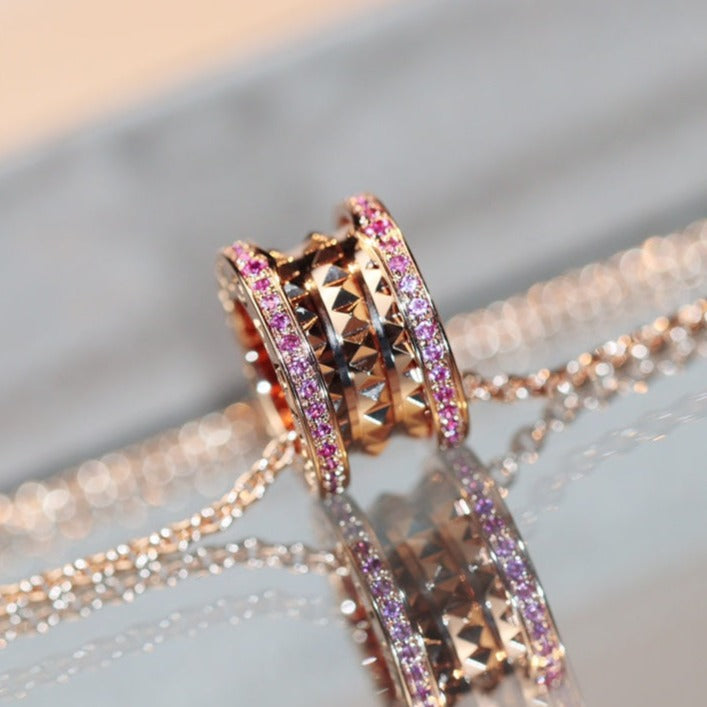 [⭐Veyra]ZERO 1 ROCK PINK GOLD PINK DIAMOND NECKLACE