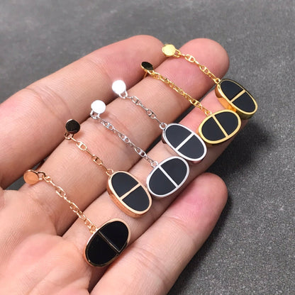 [⭐Veyra]CHAINE VERSO BLACK CERAMIC SILVER EARRINGS