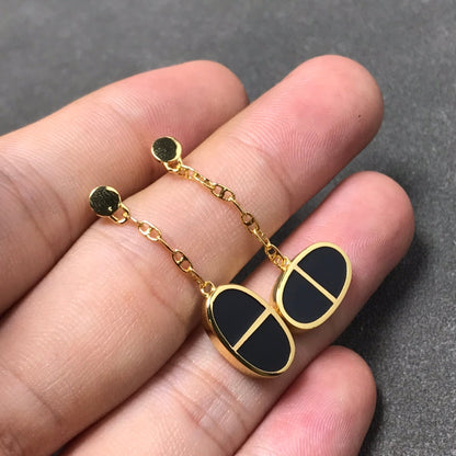 [⭐Veyra]CHAINE VERSO BLACK CERAMIC SILVER EARRINGS