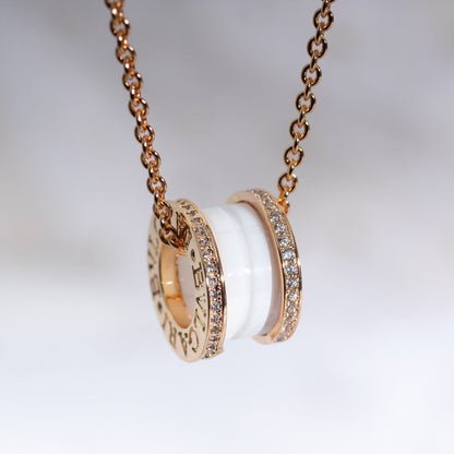 [⭐Veyra]ZERO 1 WHITE CERAMIC PINK GOLD DIAMOND NECKLACE