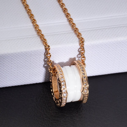 [⭐Veyra]ZERO 1 WHITE CERAMIC PINK GOLD DIAMOND NECKLACE