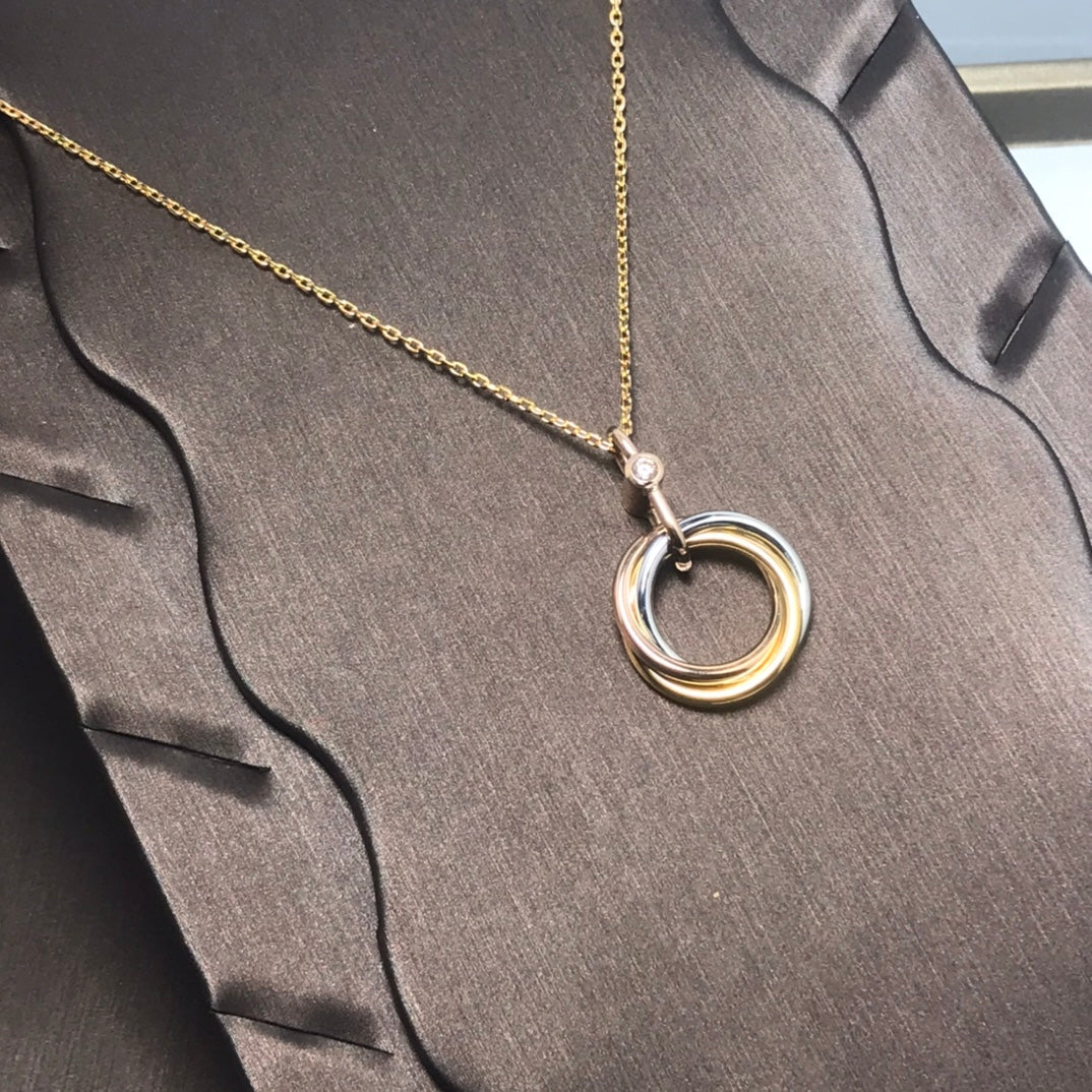 [⭐Veyra]TRINITY SILVER GOLD PINK GOLD NECKLACE