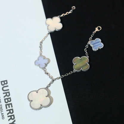 [⭐Veyra]CLOVER BRACELET 5 MOTIFS MOP CHALCEDONY SILVER