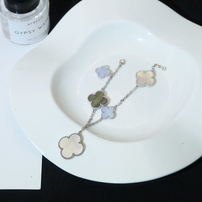 [⭐Veyra]CLOVER BRACELET 5 MOTIFS MOP CHALCEDONY SILVER