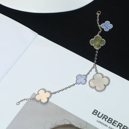 [⭐Veyra]CLOVER BRACELET 5 MOTIFS MOP CHALCEDONY SILVER