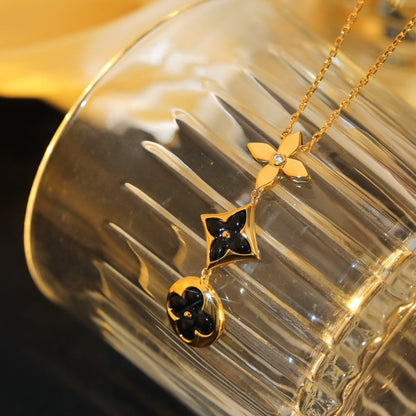 [⭐Veyra]STAR AND SUN ONYX PINK GOLD NECKLACE