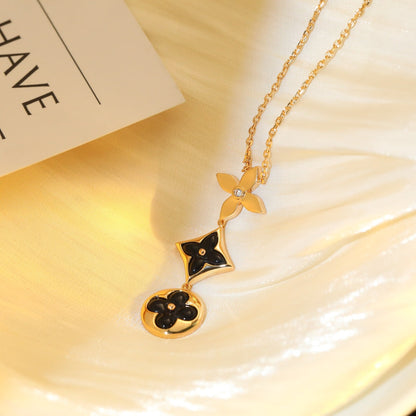[⭐Veyra]STAR AND SUN ONYX PINK GOLD NECKLACE