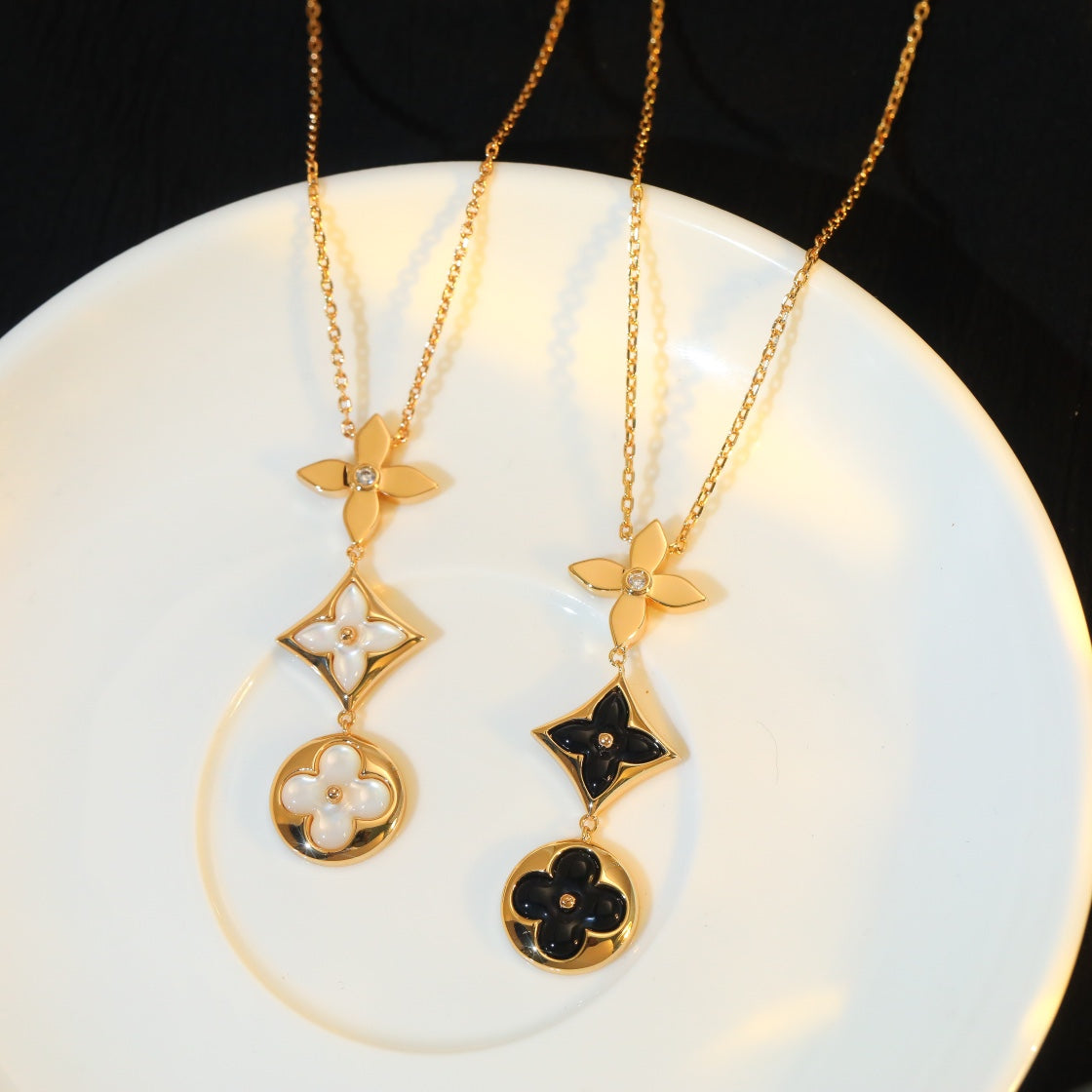 [⭐Veyra]STAR AND SUN ONYX PINK GOLD NECKLACE