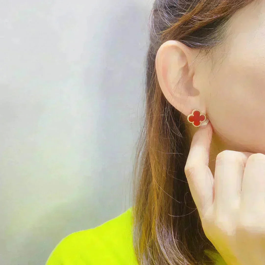 [⭐Veyra]CLOVER MEDIUM 1 MOTIFS CARNELIAN  EARRINGS