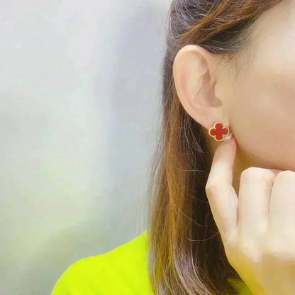 [⭐Veyra]CLOVER MEDIUM 1 MOTIFS CARNELIAN  EARRINGS