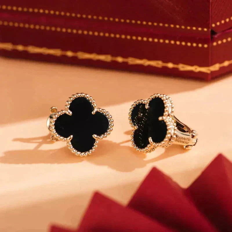 [⭐Veyra]CLOVER MEDIUM 1 MOTIFS  ONYX STUD EARRINGS
