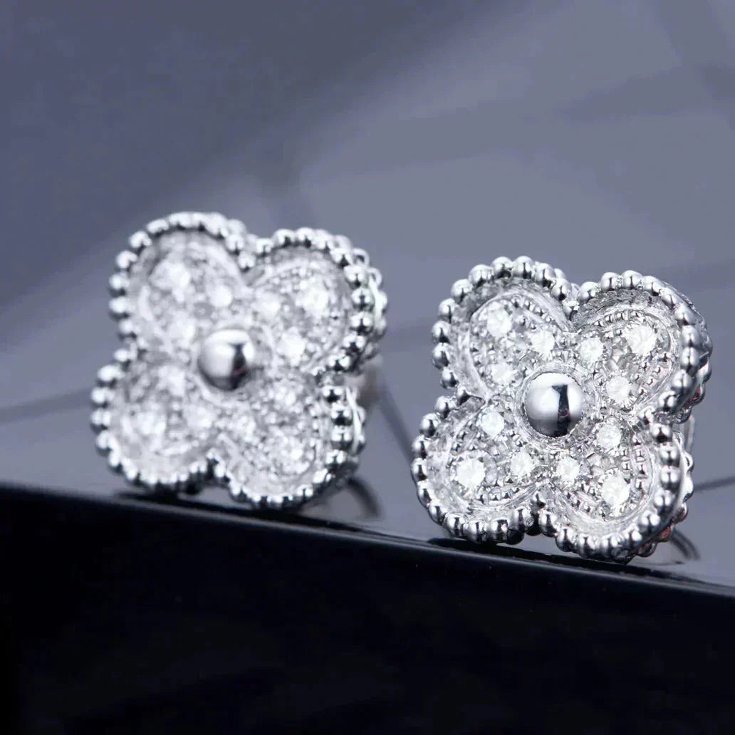 [⭐Veyra]CLOVER 1 MOTIFS DIAMOND STUD EARRINGS SILVER