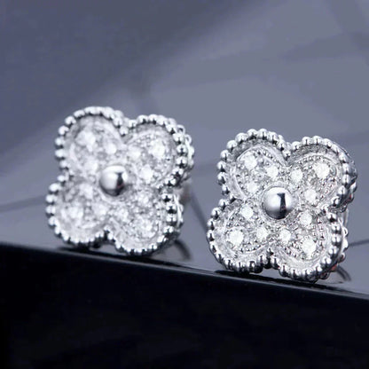 [⭐Veyra]CLOVER 1 MOTIFS DIAMOND STUD EARRINGS SILVER