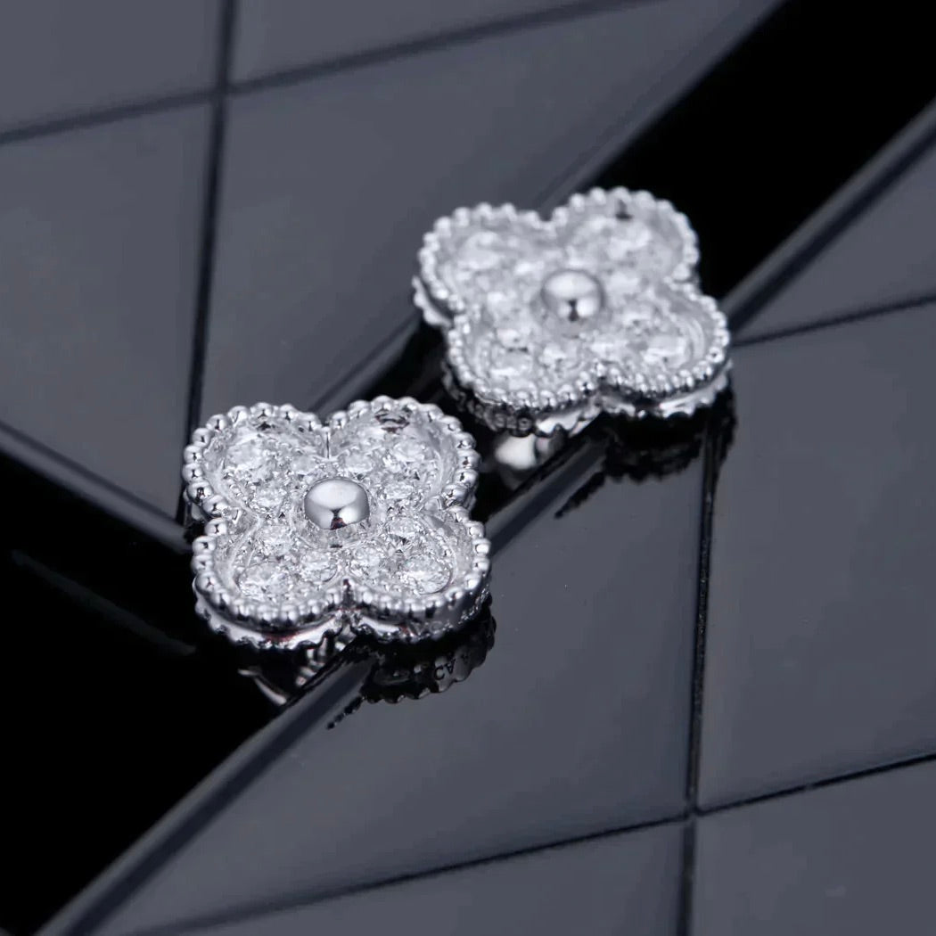 [⭐Veyra]CLOVER 1 MOTIFS DIAMOND STUD EARRINGS SILVER
