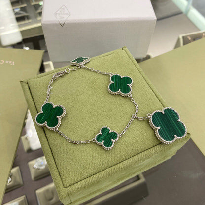 [⭐Veyra]CLOVER 5 MOTIFS SIVLER MALACHITE BRACELET