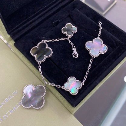 [⭐Veyra]CLOVER 5 MOTIFS SIVLER DARK MOP BRACELET