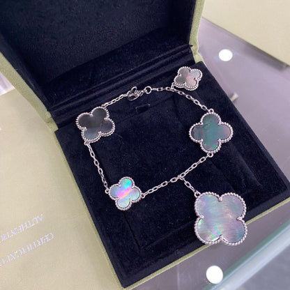 [⭐Veyra]CLOVER 5 MOTIFS SIVLER DARK MOP BRACELET