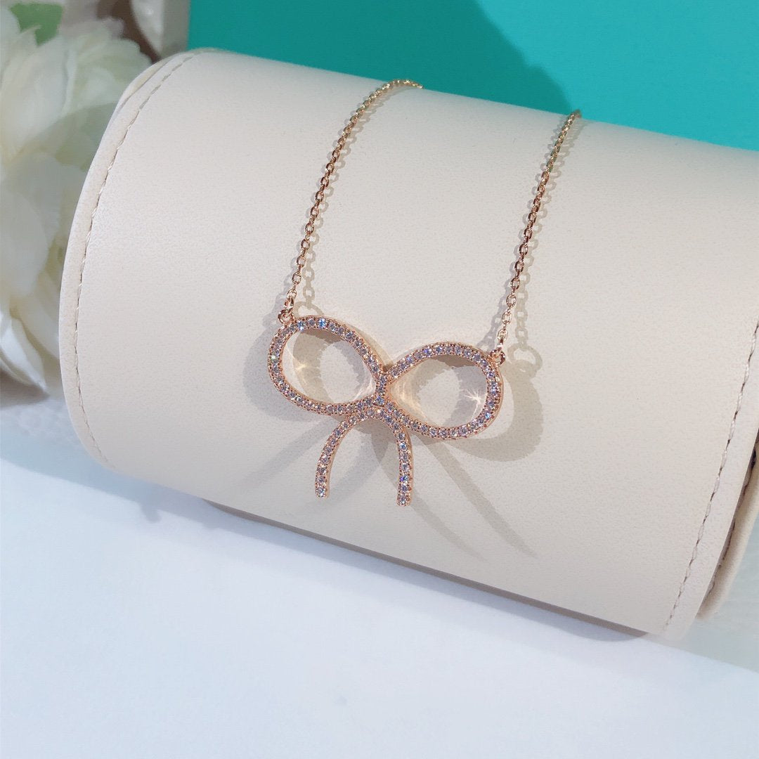 [⭐Veyra Jewels]CLAW SET RHODIUM PLATED BOW NECKLACE