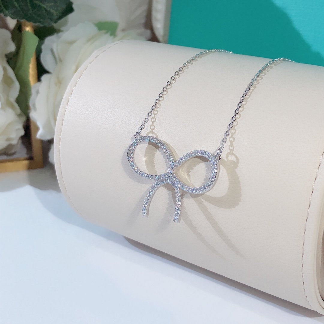 [⭐Veyra Jewels]CLAW SET RHODIUM PLATED BOW NECKLACE