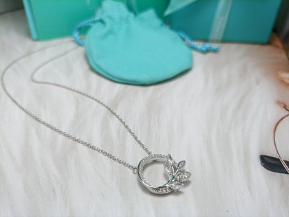[⭐Veyra Jewels]DIAMOND VINE CIRCLE PENDANT PLATINUM NECKLACE